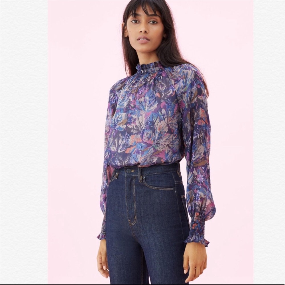 REBECCA TAYLOR Givery Fleur Metallic Silk Blouse